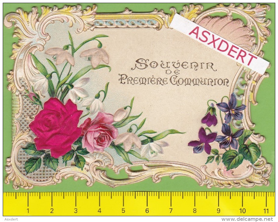 DECOUPI, SOUVENIR De PREMIERE COMMUNION - Fleurs - Vers 1900 - 2 Scans - Autres & Non Classés