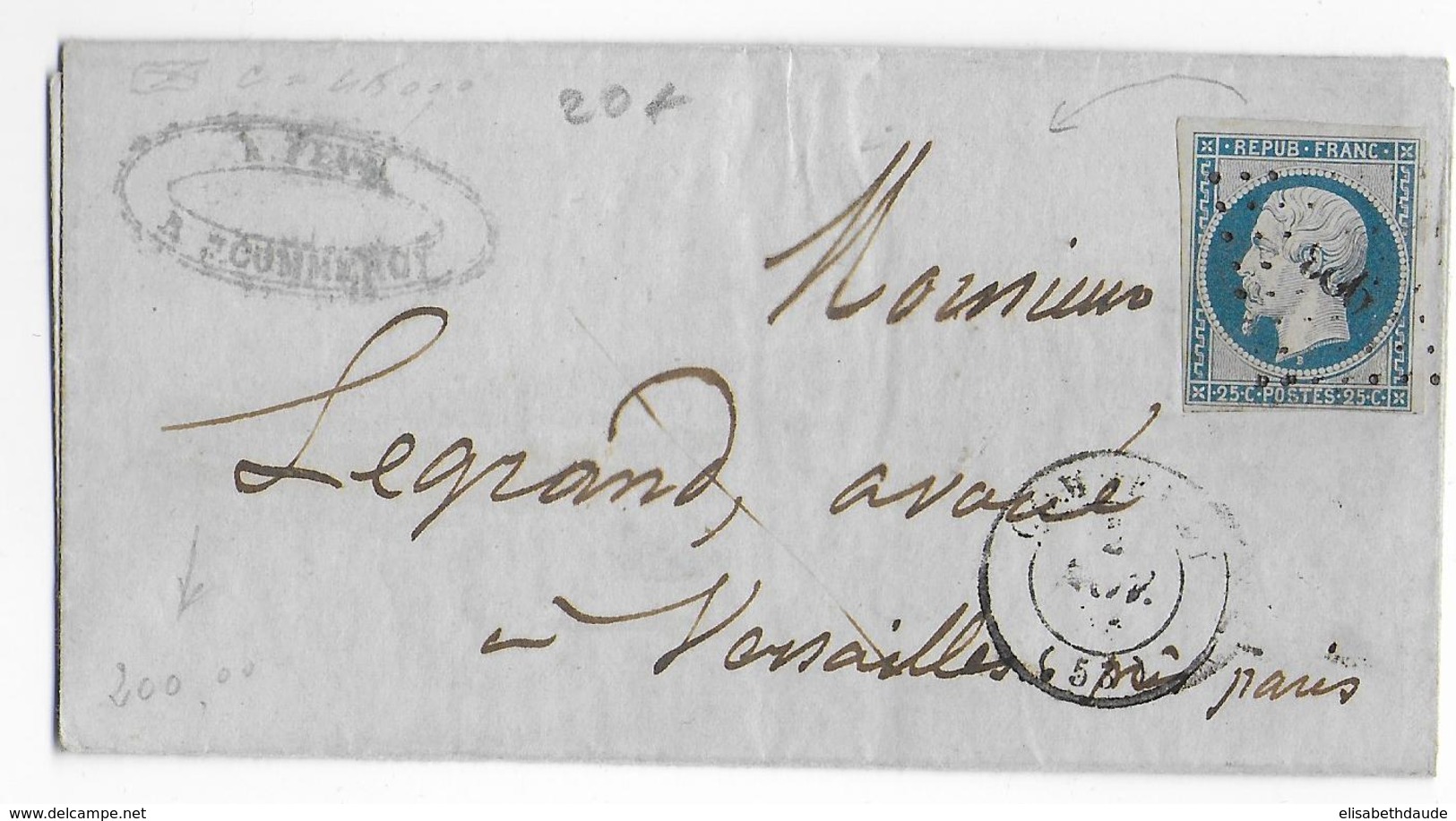 1853 - REPUBLIQUE Sur LETTRE De COMMERCY (MEUSE) Avec PC 923 => PARIS - 1849-1876: Klassik