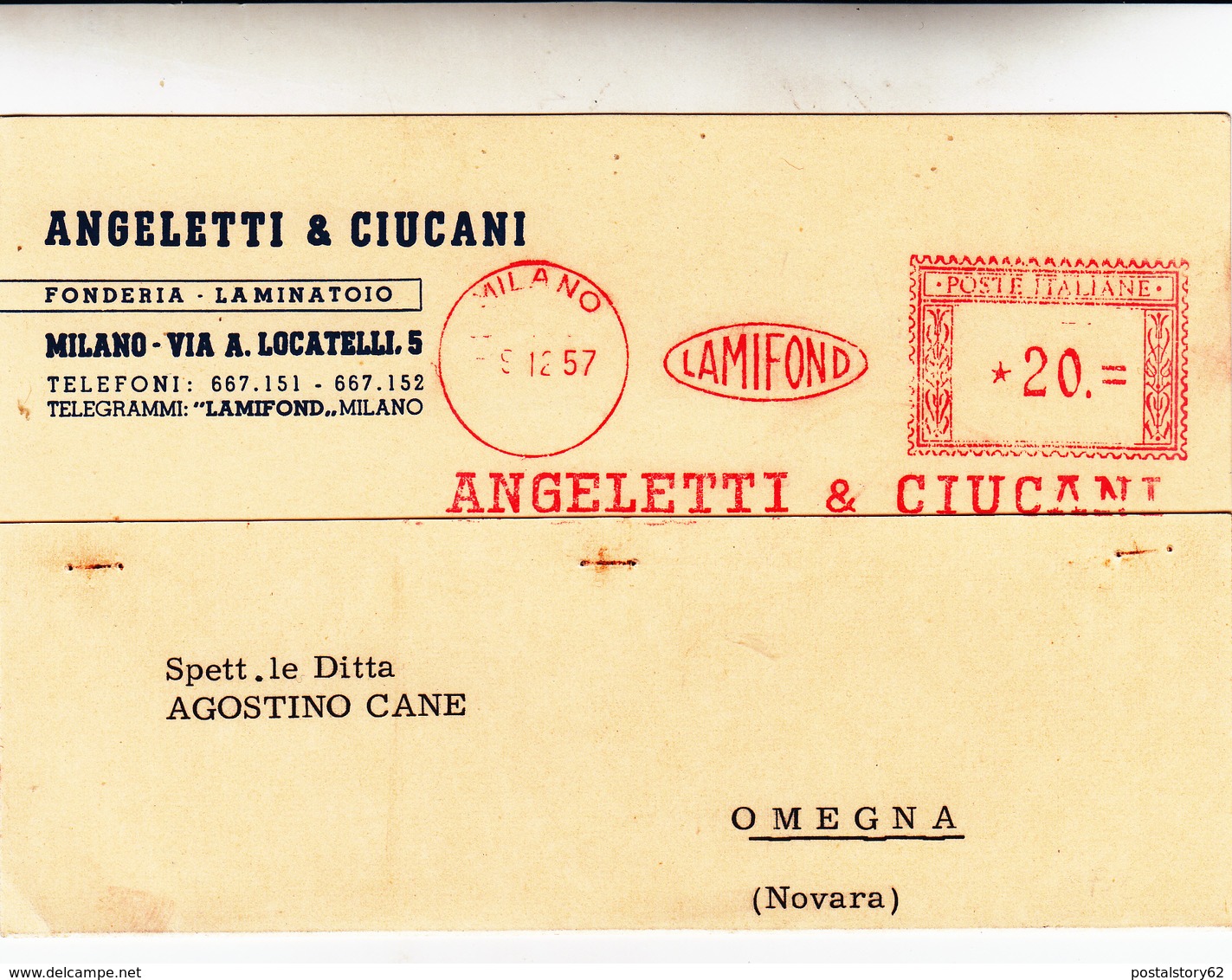 Milano Per Omegna, Cartolina Postale Pubblicitaria Etichetta Rossa 1957 - 1946-60: Storia Postale