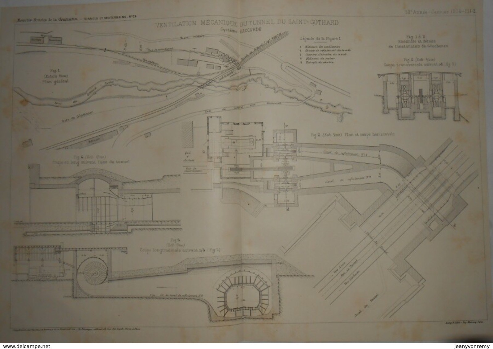 Plan De La Ventilation Mécanique Du Tunnel Du Saint-Gothard. Système Saccardo. 1904 - Travaux Publics