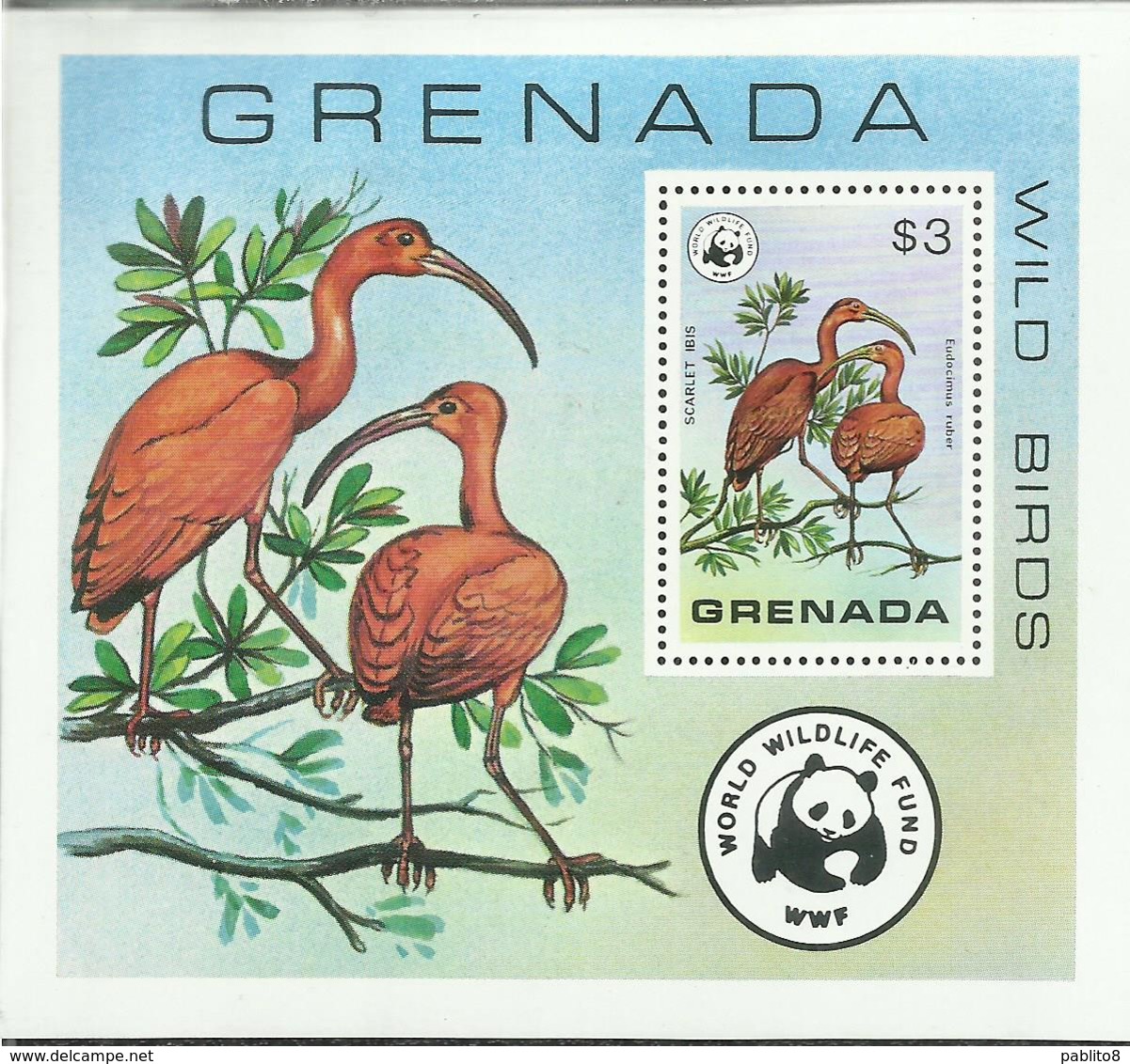 GRENADA 1978 FAUNA WWF WILD BIRDS SCARLET IBIS BLOCK SHEET BLOCCO FOGLIETTO MNH - Grenada (1974-...)