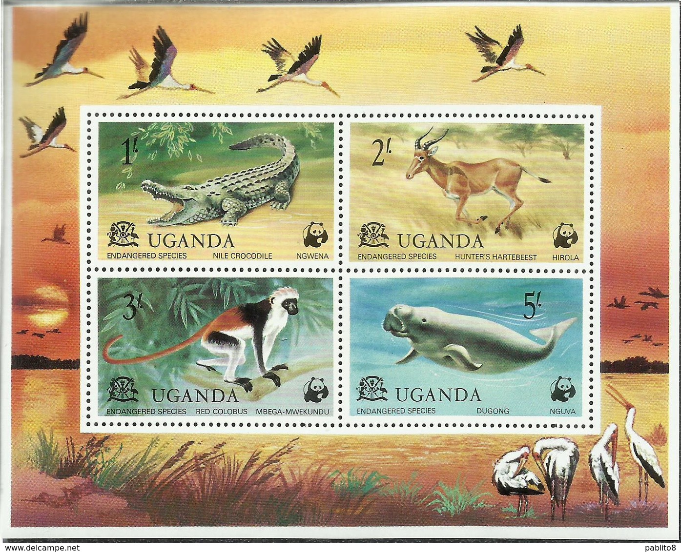 UGANDA 1977 FAUNA WWF ANIMALS WILDLIFE NATURE ANIMALI NATURA BLOCK SHEET BLOCCO FOGLIETTO BLOC FEUILLET MNH - Uganda (1962-...)