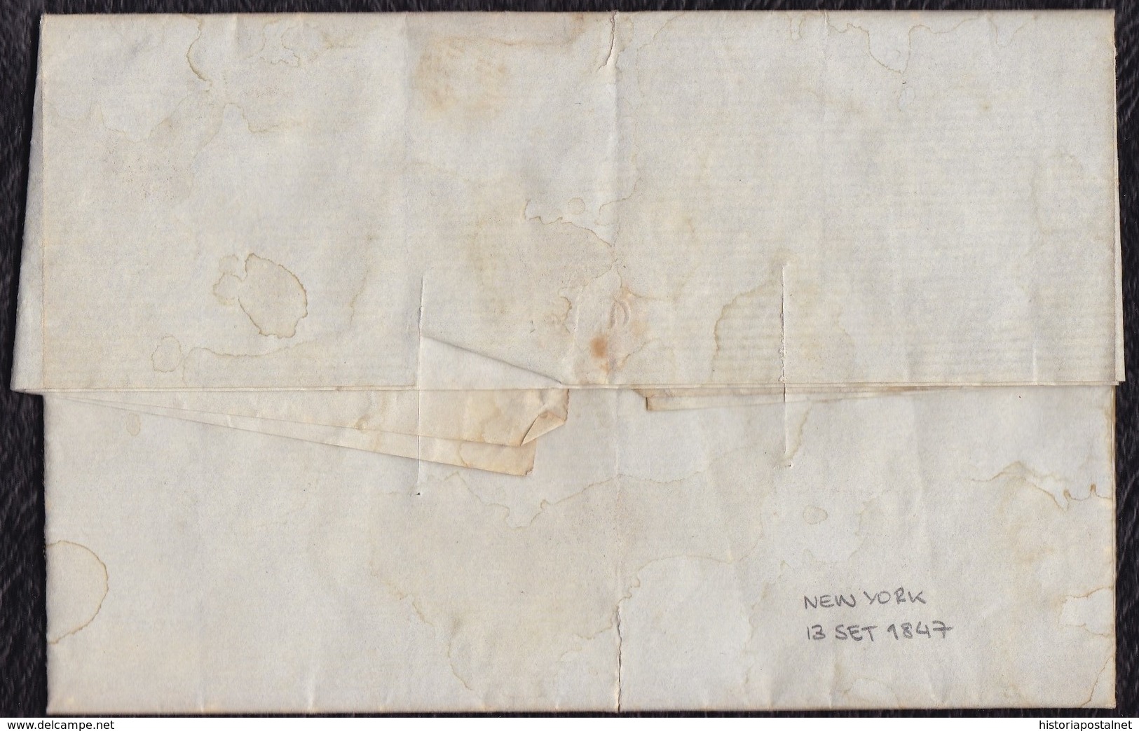 1847 NEW YORK TO CADIZ. PRIVATELY CARRIED DISINFECTED MAIL. BY SHIP. VERY INTERESTING. - …-1845 Prefilatelia