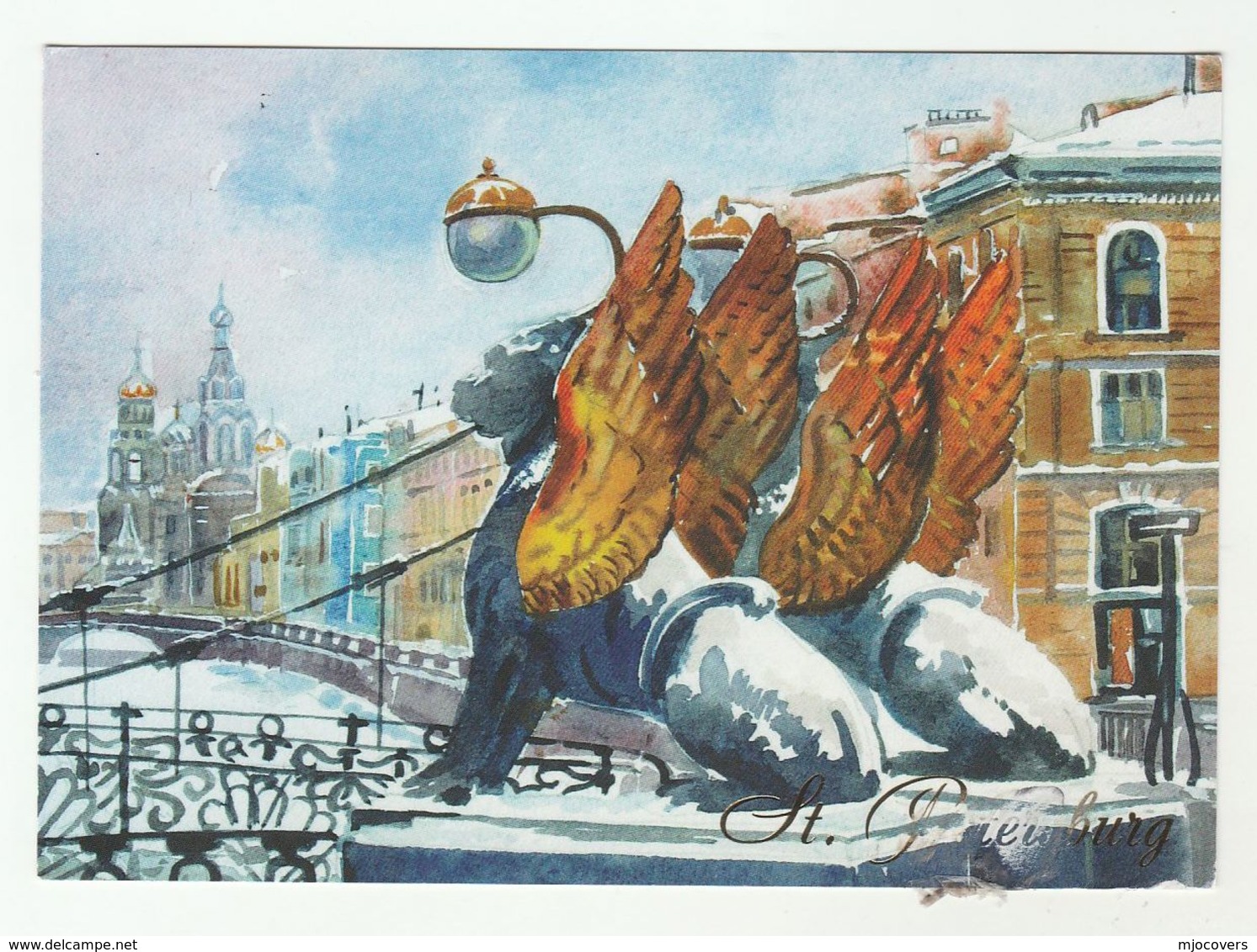 2012 Postcard SAINT PETERSBURG BRIDGE WINGED LION Russia To GB Cover Stamps - Briefe U. Dokumente