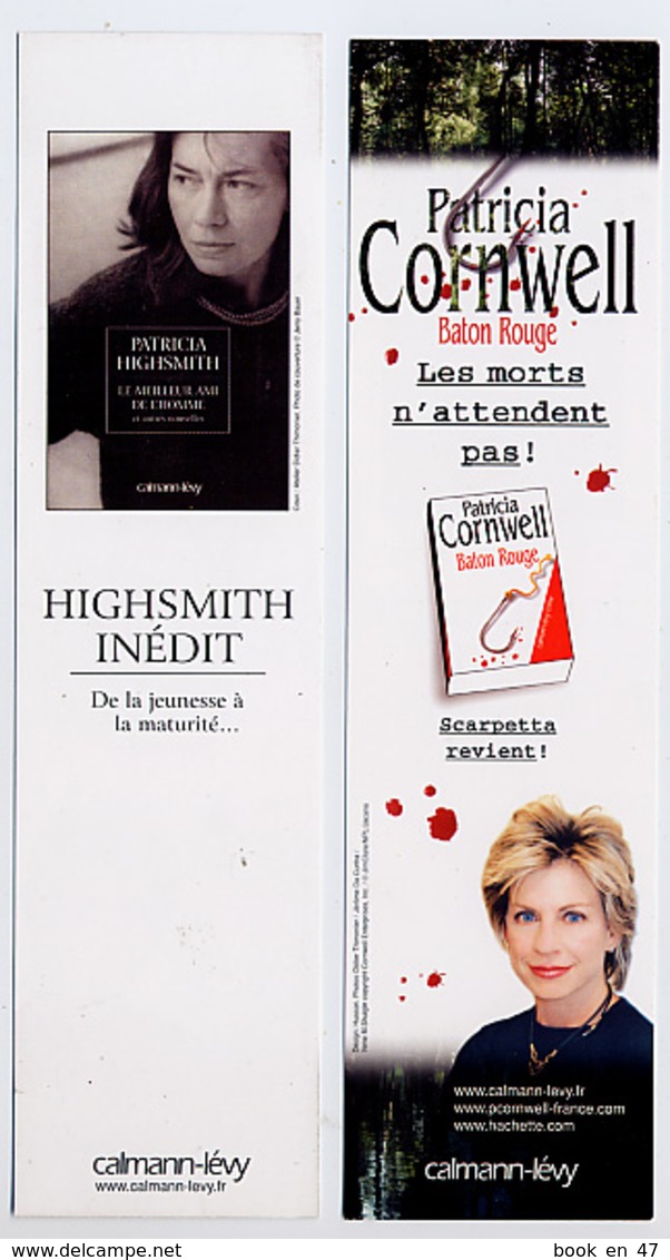 {05463} Marque-pages " Calmann-Lévy , P Cornwell & P Highsmith " . TBE.   " En Baisse " - Marque-Pages