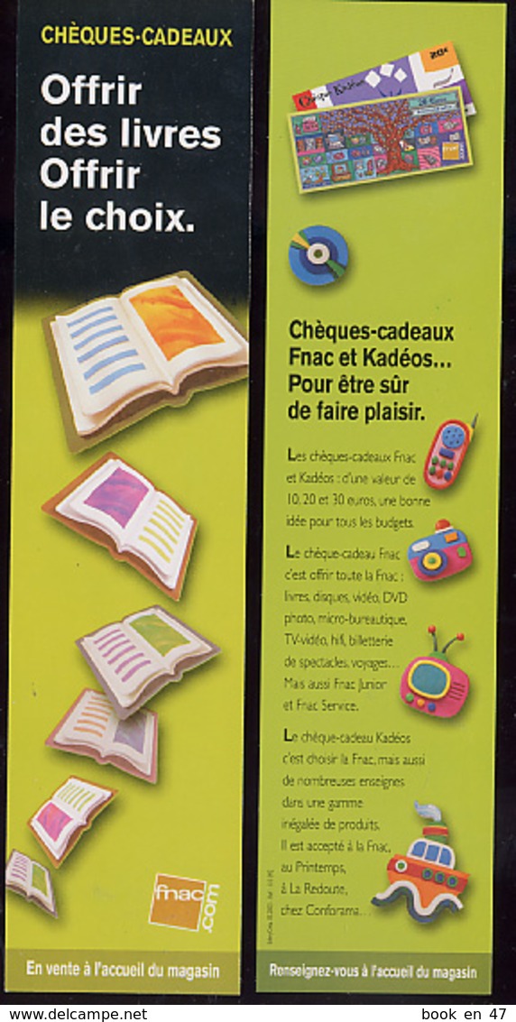 {05515} Marque-pages " FNAC , Chèques Cadeaux " . TBE    " En Baisse " - Marque-Pages