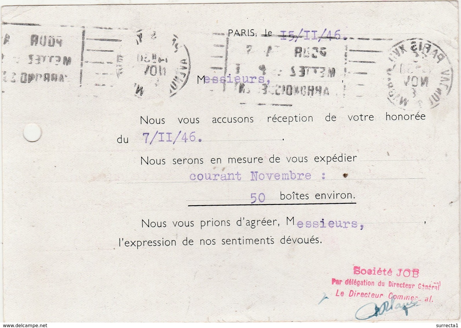 Carte Postale Entier + Complément / Repiqué / 1946 / Sté JOB / Paris - Bijgewerkte Postkaarten  (voor 1995)