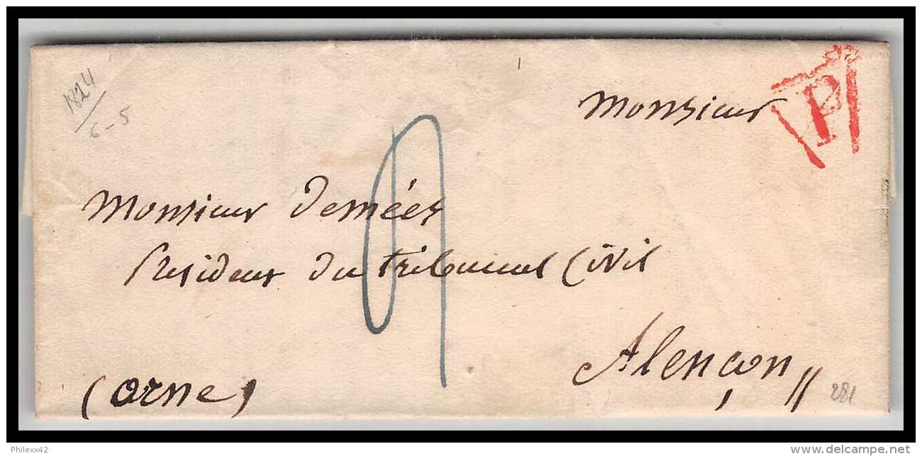 Lettre Cover France 0652 Paris N°1008 Grande Poste Marque Postale 1824 Pour Alencon Orne - 1801-1848: Précurseurs XIX