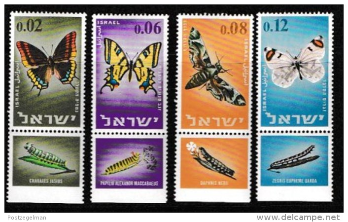 ISRAEL, 1965, Mint Never Hinged Stamp(s), Butterflies, SG 323-326,  Scan 17105, With Tab(s) - Ongebruikt (met Tabs)