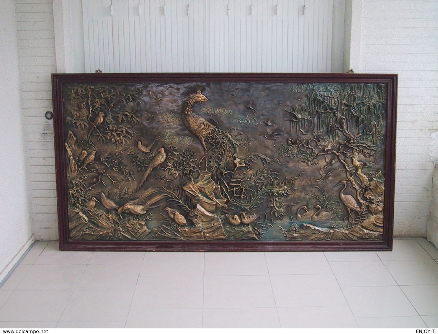 RARE :TABLEAU ASIATIQUE  EN RELIEF" OISEAUX " 2.55M X 1.32M - Other & Unclassified