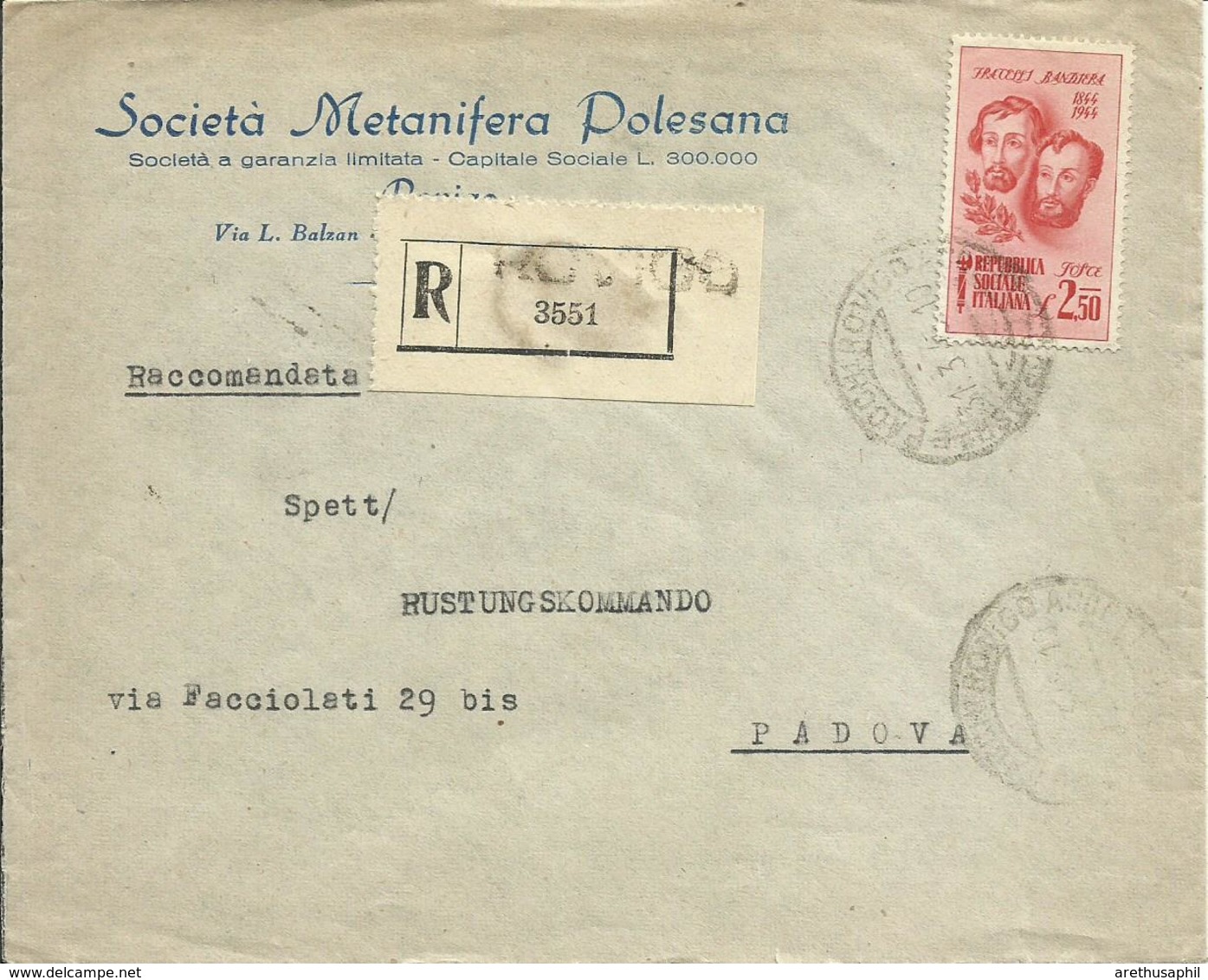 RSI81-Raccomandata Con 2,50 £ Fratelli Bandiera 31.3.1945 - Non Comune - Storia Postale