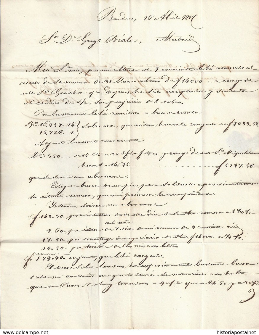 1817. BURDEOS A MADRID. MARCA "P.32.P./BORDEAUX" ROJO. 5R REALES NEGRO. 5 DÉCIMAS SATISFECHAS. INTERESANTE. - 1801-1848: Precursores XIX