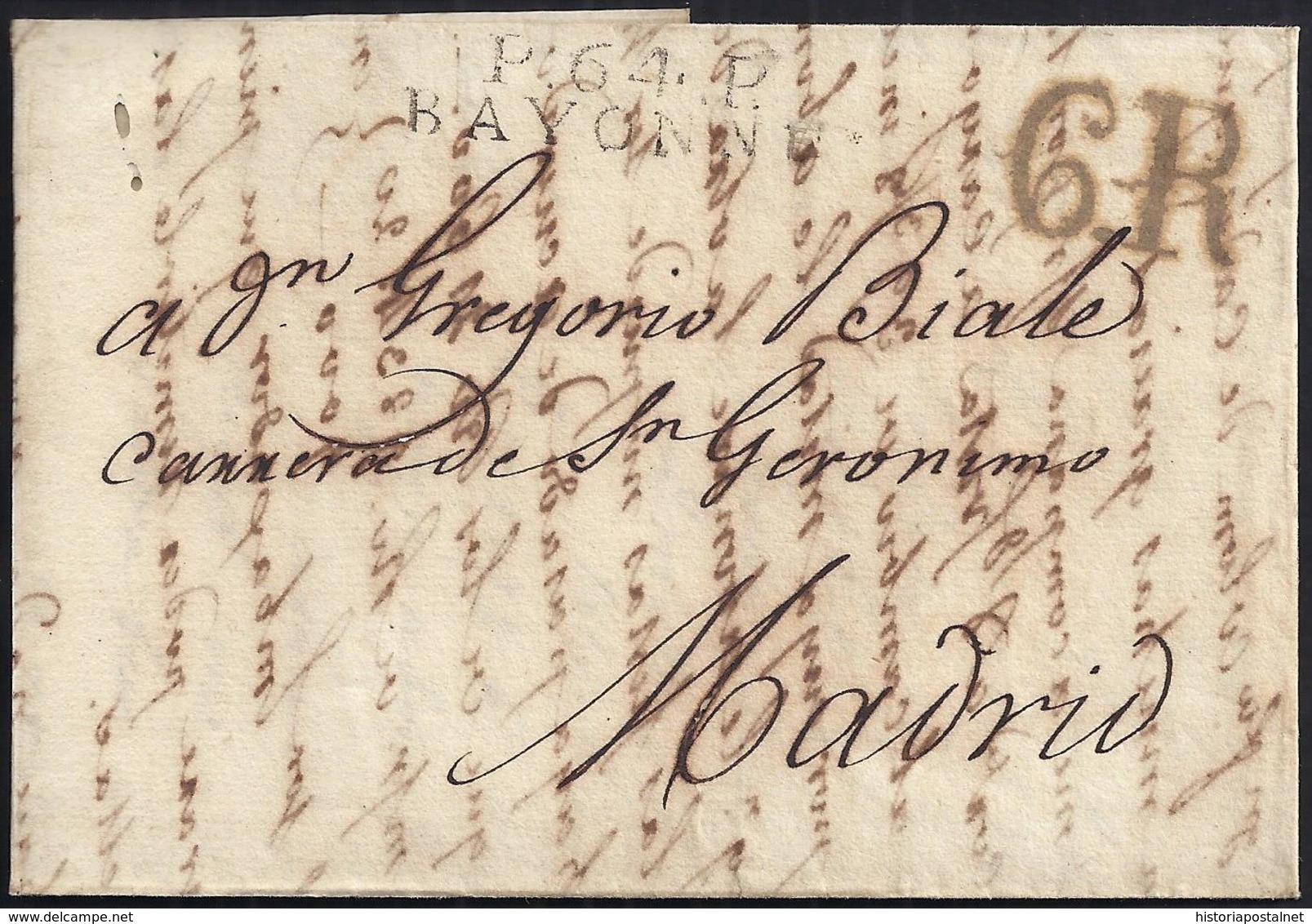 1818. NAVARREINS A BARCELONA. MARCA "P.64.P./NAVARREINS" NEGRO. R.4 REALES NEGRO. 9 DÉCIMAS SATISFECHAS Y LLEGADA. - 1801-1848: Precursores XIX