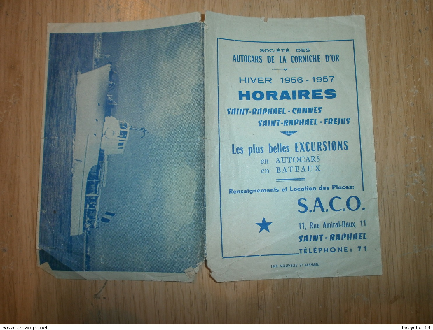 Horaires Autocars De La Corniche D'Or Hiver 56/57 ST RAPHAEL - Europe