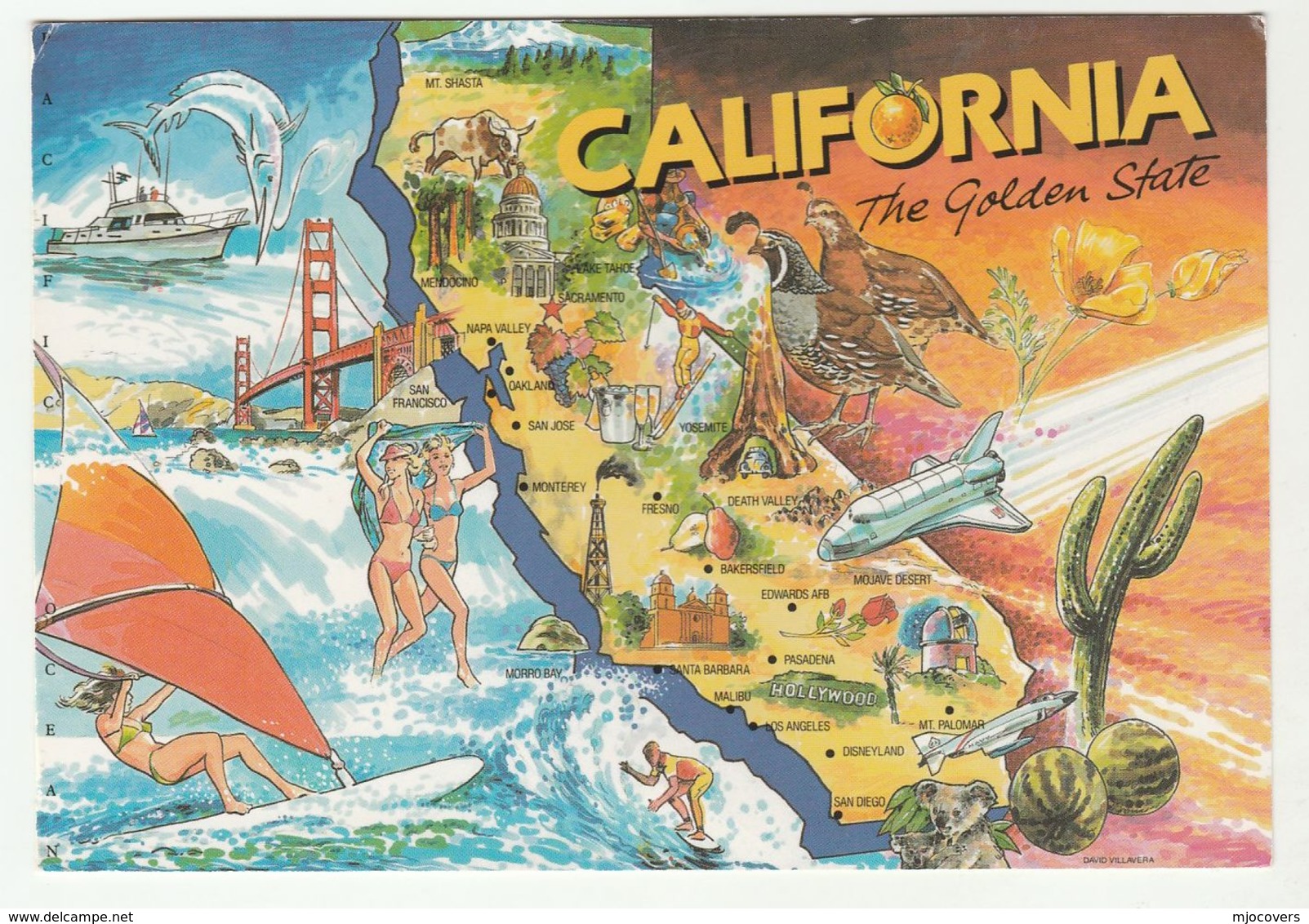 2011 USA  Postcard SPACE SHUTTLE, WINDSURFING, FISHING  BIRDS MAP CALIFORNIA)  To GB Stamps Cover Forever Fire Clock - North  America