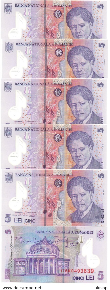 Romania - 5 Pcs X 5 Lei 2017 ( 2005 ) UNC Polymer Ukr-OP - Romania