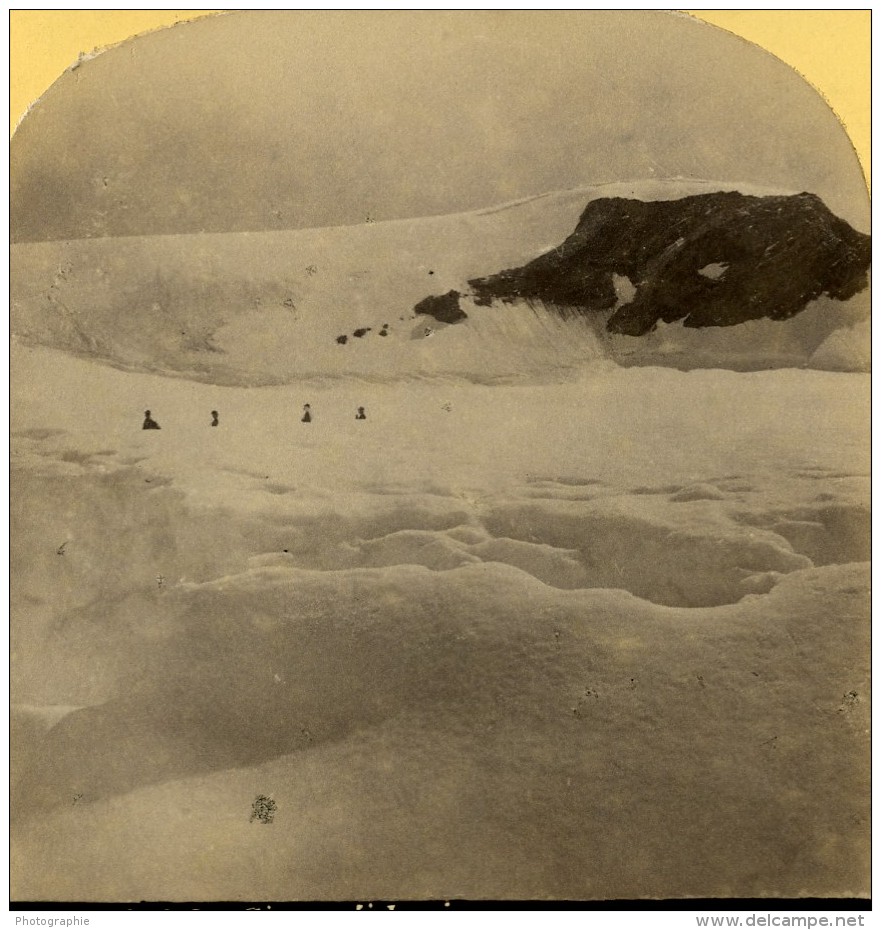 Suisse Alpinistes Au Sommet Du Lasi ? Ancienne Photo Stereo Gabler 1885 - Stereoscopic