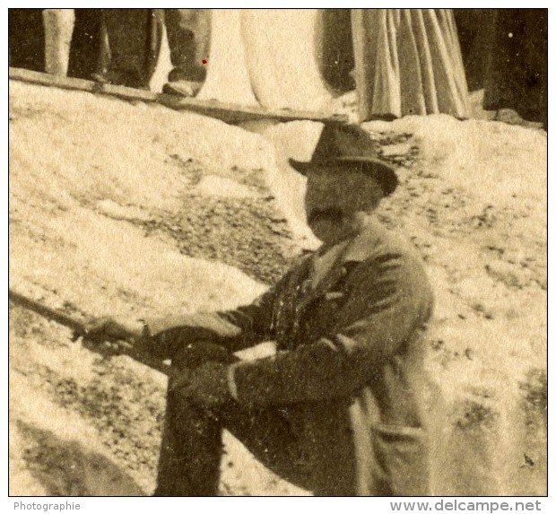 Suisse Alpinistes Grotte De Glace Sur L'Eiger Ancienne Photo Stereo Gabler 1885 - Stereoscopic