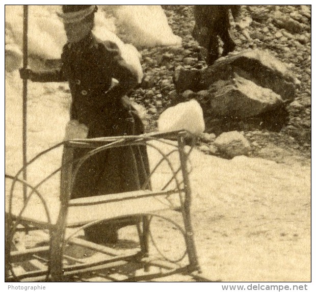 Suisse Alpinistes Traineau Sur Le Glacier Eiger Ancienne Photo Stereo Gabler 1885 - Stereoscopic