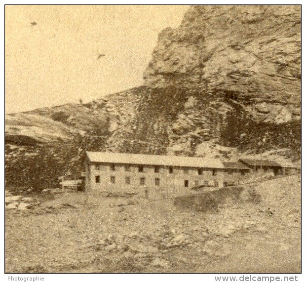 Suisse Randonneurs Sur Le Glacier De L'Eiger Ancienne Photo Stereo Gabler 1885 - Stereoscopic