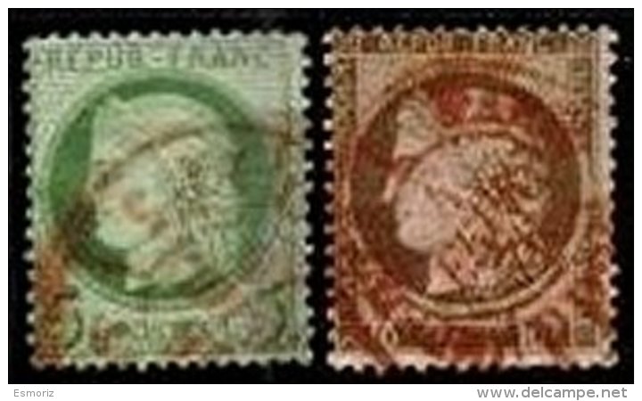 FRANCE, Classics, Yv 53, 54, Used, F/VF, Cat. &euro; 40 - 1871-1875 Ceres