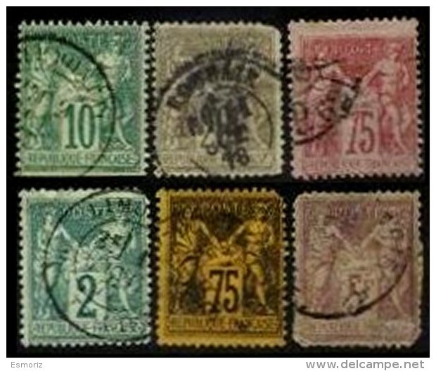 FRANCE, Sage, Yv 65, 67, 71, 74, 95, 99, Used, Ave/F, Cat. &euro; 210 - 1876-1878 Sage (Type I)