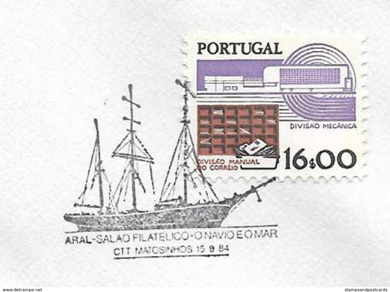 Portugal Cachet Commémoratif Expo Philatelique Matosinhos  Bateau Voilier 1984 Philatelic Expo Event Pmk Sailing Ship - Flammes & Oblitérations