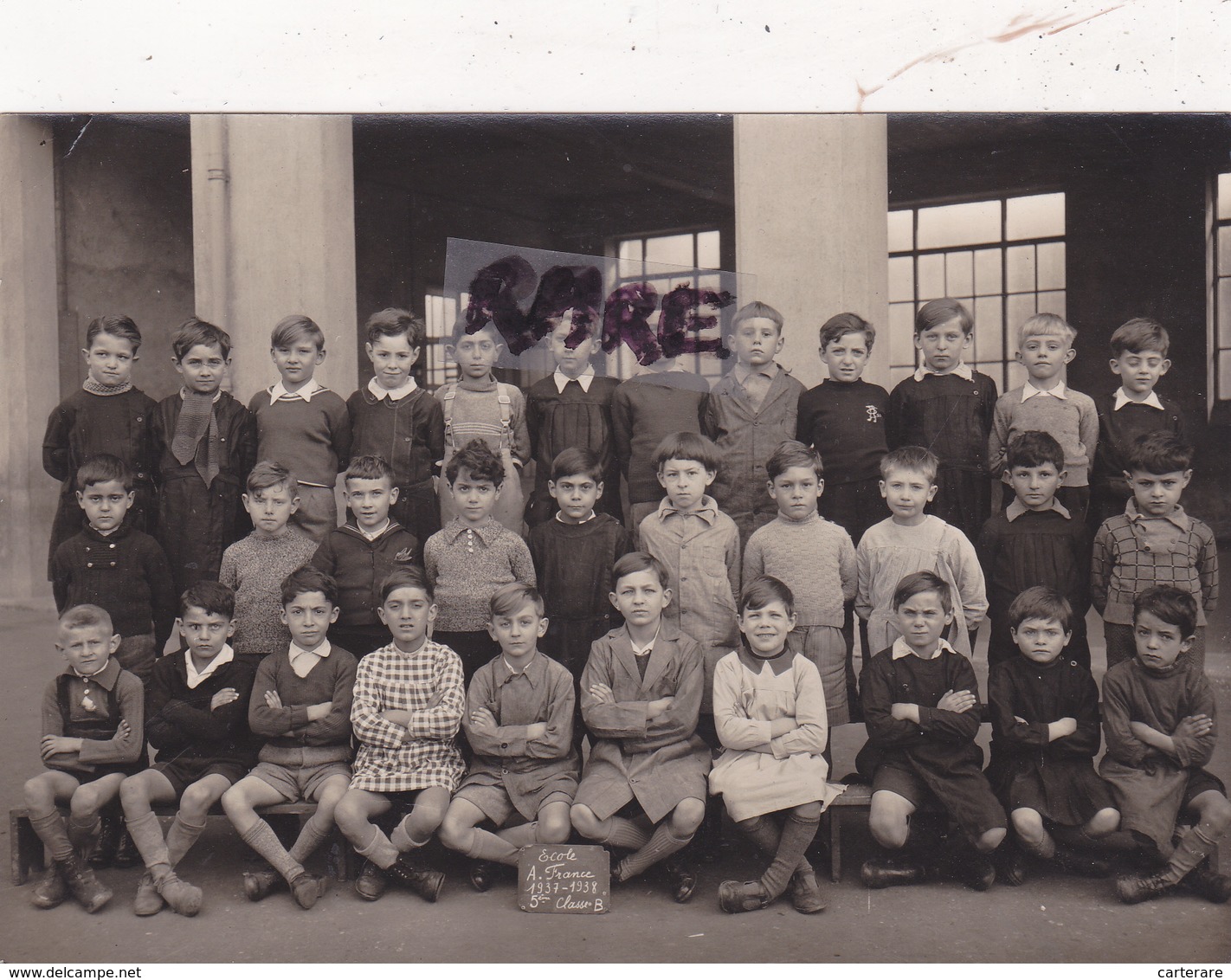 PHOTO ANCIENNE,SITUEE,69,VAULX EN VELIN,ECOLE ANATOLE FRANCE,1937-1938,5 EME,CLASSE B,DE GARCON,RARE - Vaux-en-Velin