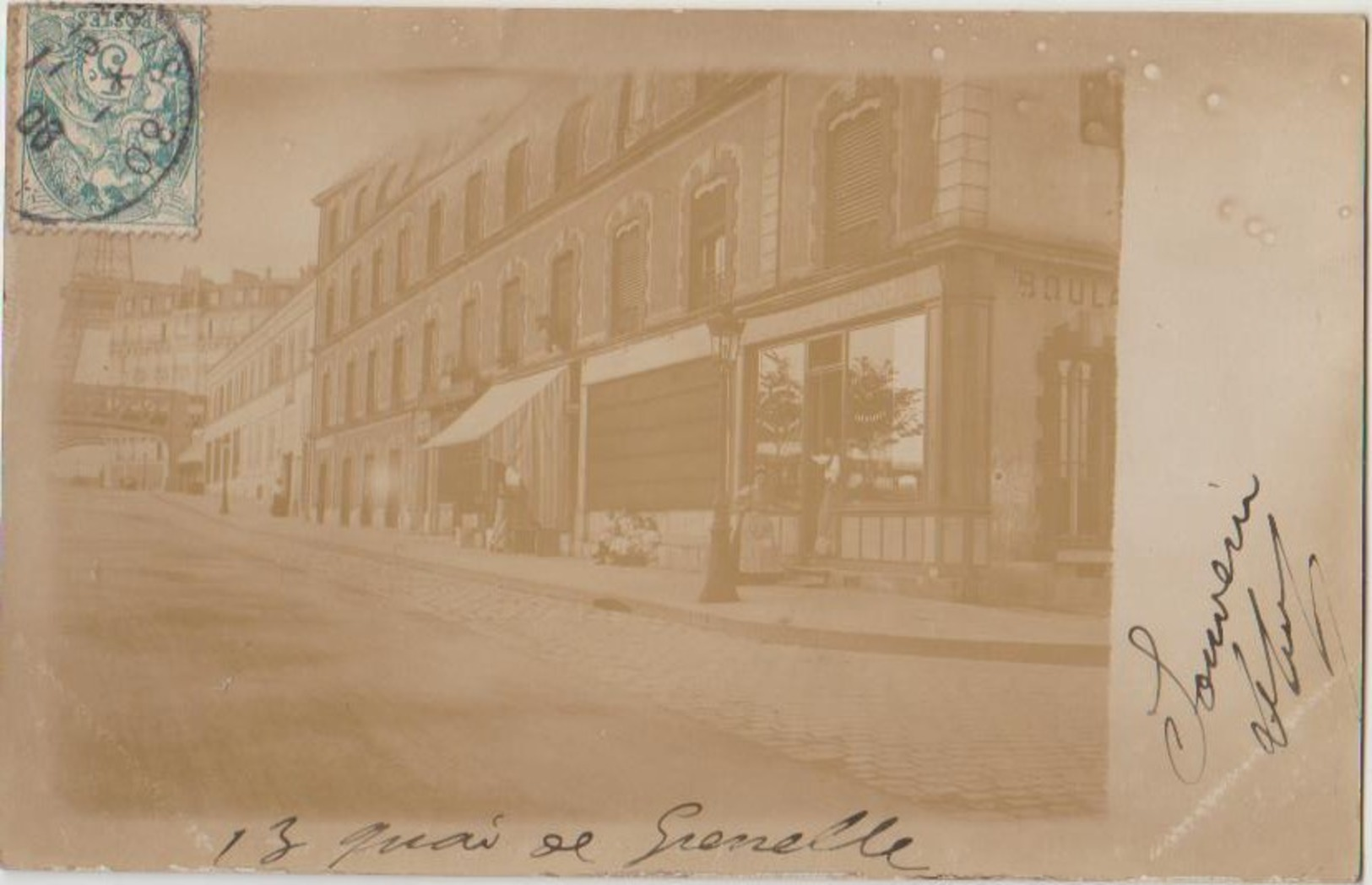 CPA PHOTO 75 PARIS XV 13 Quai De Grenelle à La Rue Nucard Perspective Métro Aérien Et Tour Eiffel 1906 Rare - District 15