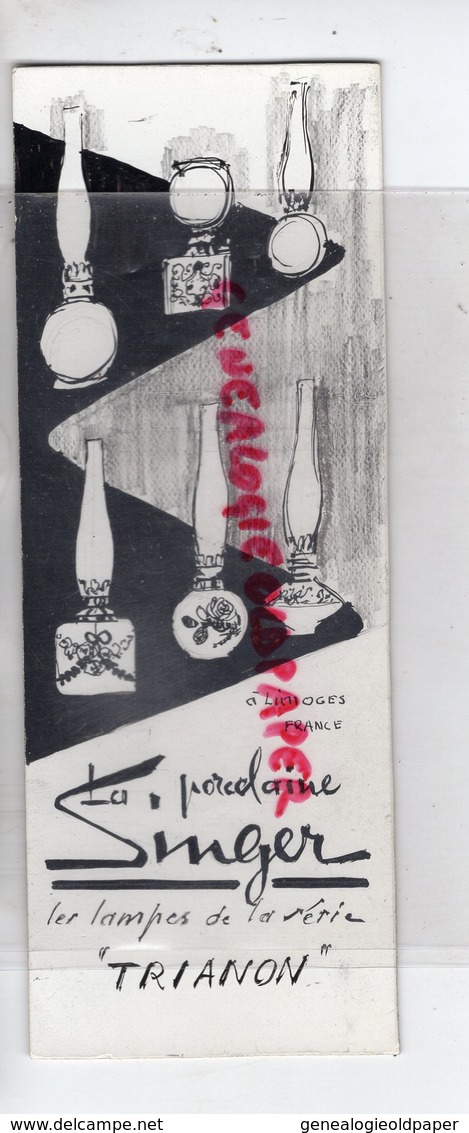87 - LIMOGES - PORCELAINE - RARE DESSIN ORIGINAL A L' ENCRE NOIRE- LAMPE SINGER-SERIE TRIANON -PORCELAINES - - Dibujos