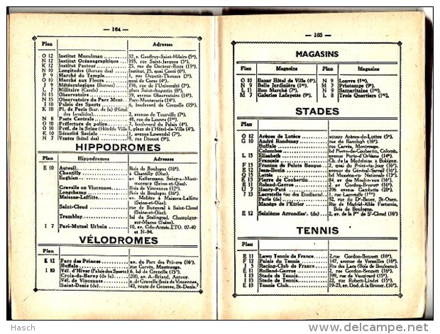 cvb Plan Paris 1958 10x15 cm. Plan des  arrondissements. Cinémas, hopiteaux, police, stades, vélodromes. (KC6-13)