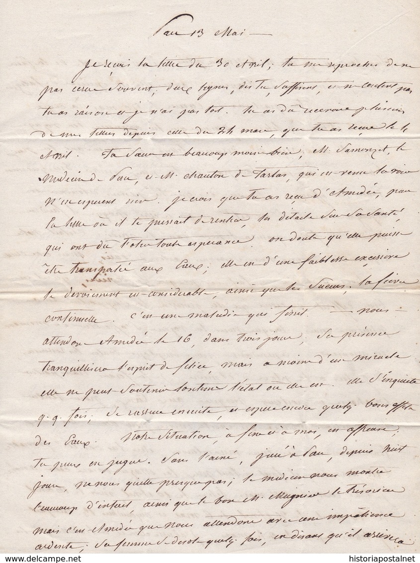 1834. ROUEN A MADRID. FECHADOR TIPO FLORÓN Y "P.P." RECUADRADO. 5R REALES Y TRAZO FRANQUEO. 19 DÉCIMAS SATISFECHAS. - 1801-1848: Precursores XIX