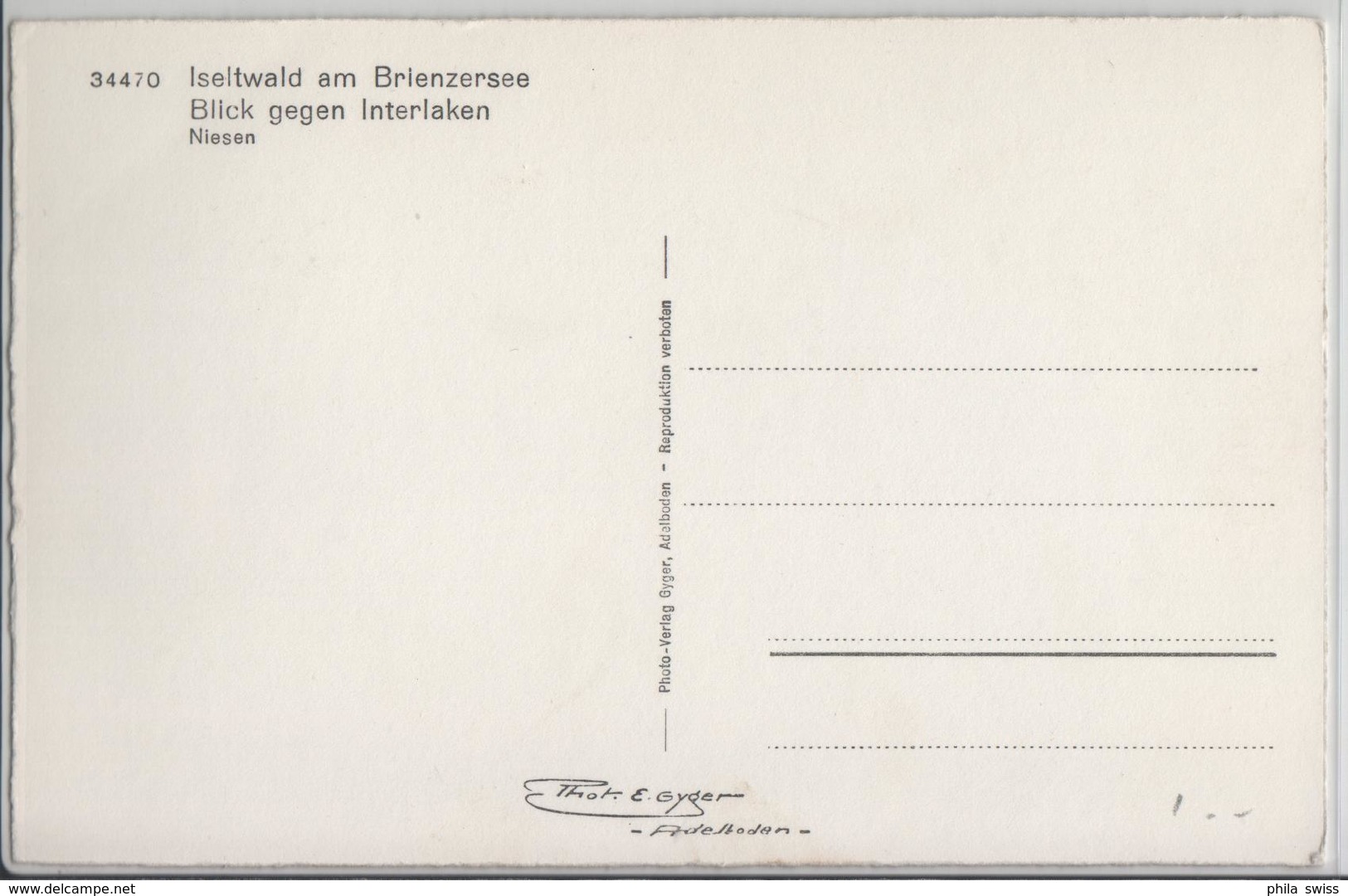 Iseltwald Am Brienzersee - Blick Gegen Interlaken - Photo: E. Gyger No. 34470 - Brienz