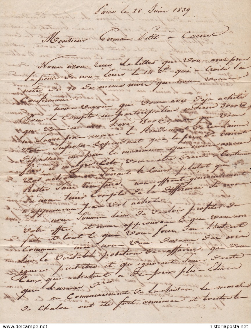 1839. PARÍS A CÁCERES. FECHADOR NEGRO Y "P.P." RECUADRADO ROJO. PORTEO 7Rs REALES NEGRO. 12 DÉCIMAS SATISFECHAS. - 1801-1848: Precursores XIX