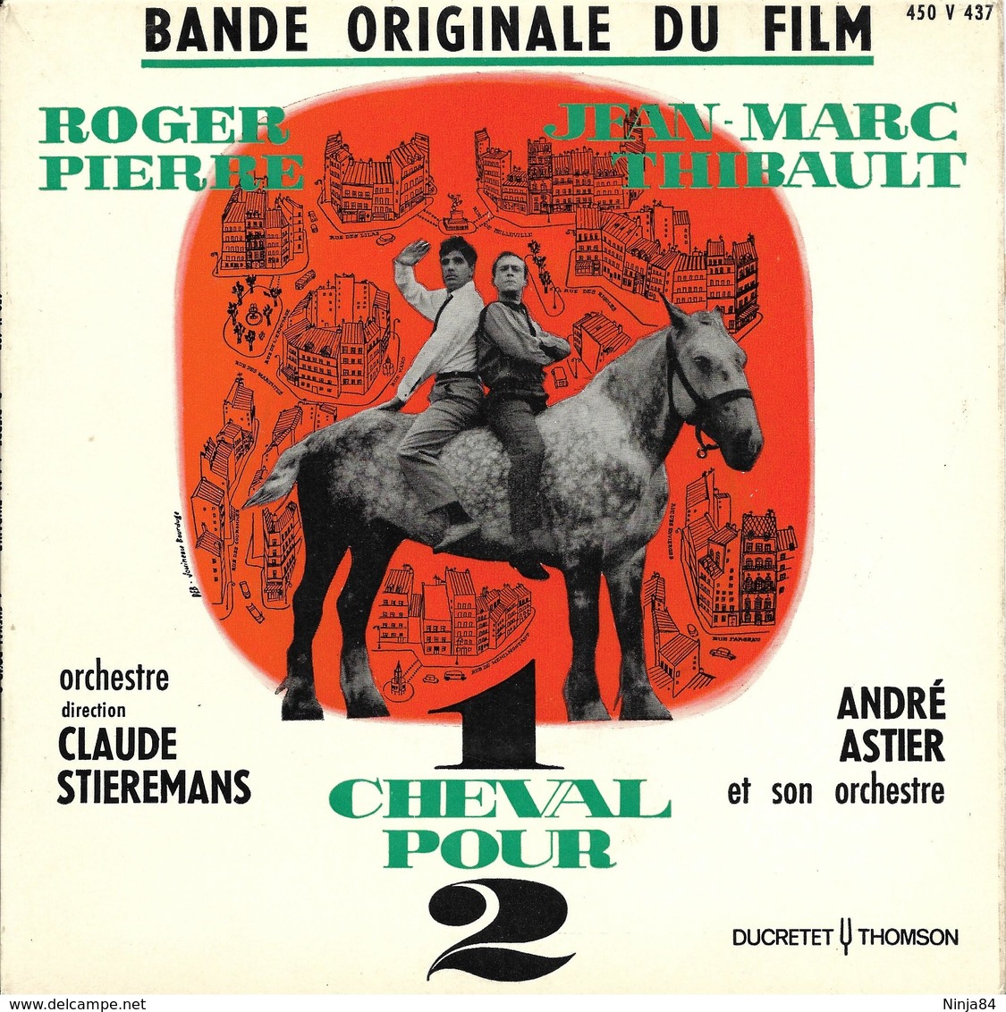 EP 45 RPM (7") B-O-F  André Astier / Roger Pierre / Jean-Marc Thibault  "  1 Cheval Pour 2  " - Filmmusik