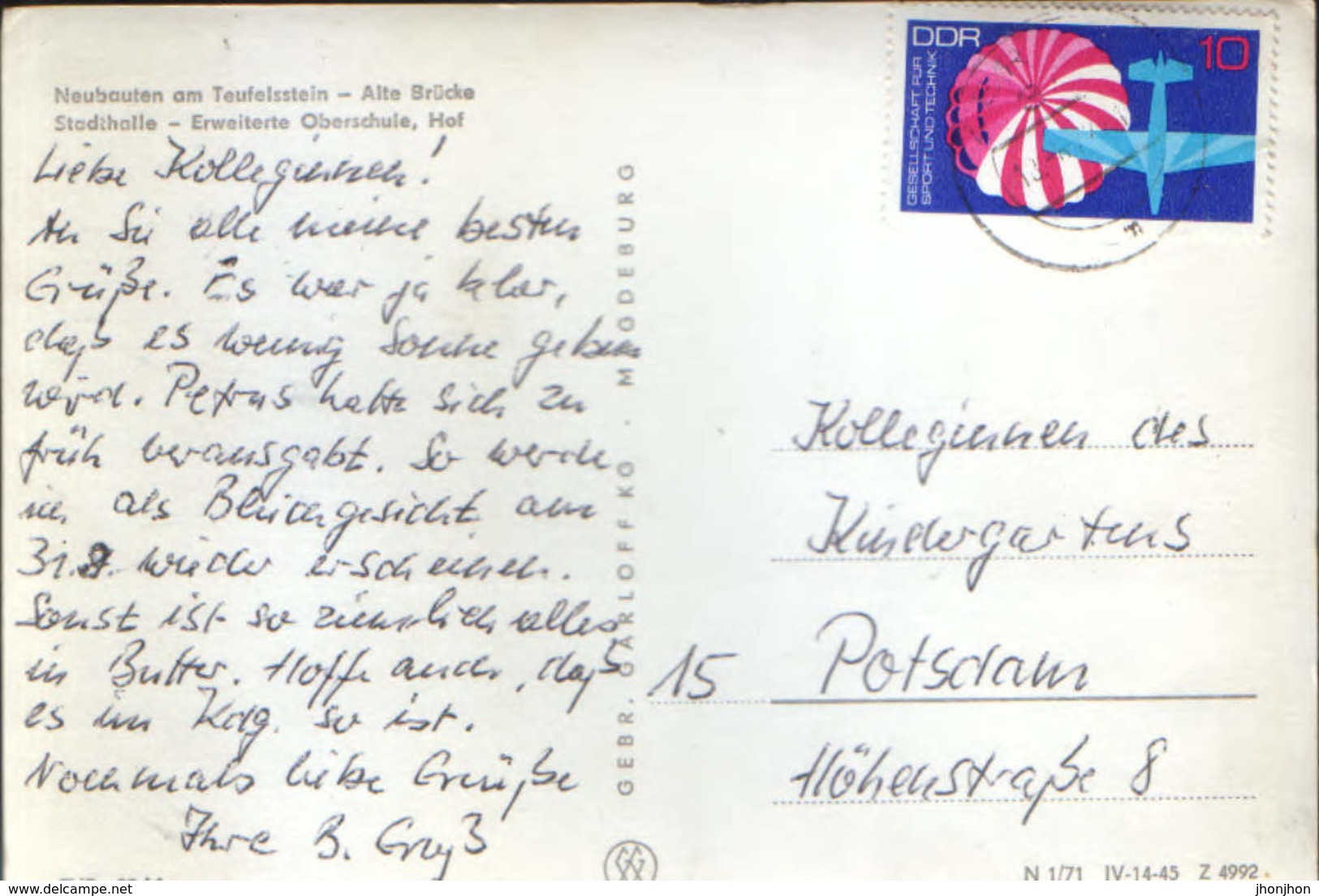 Germany - Postcard Circulated In 1972 - Zerbst - Neubauten Am Teufelsstein,Alte Bruecke, Stadthalle,Oberschule - 2/scans - Zerbst