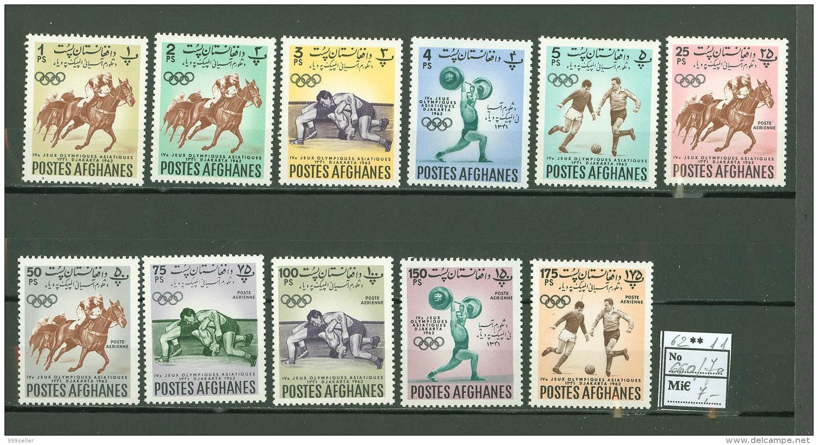 Afghanistan A13 MNH 1962 11v Olympic Sports Riding Fight Soccer CV 7 Eur - Afghanistan