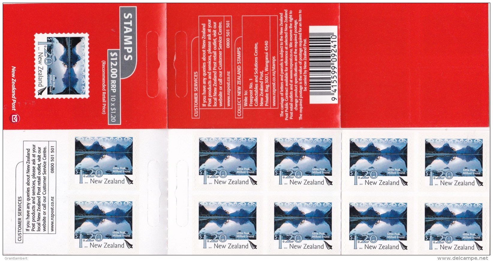 New Zealand 2010 Landscapes - Mitre Peak, Milford Sound $12 Mint Self-adhesive Booklet - Booklets