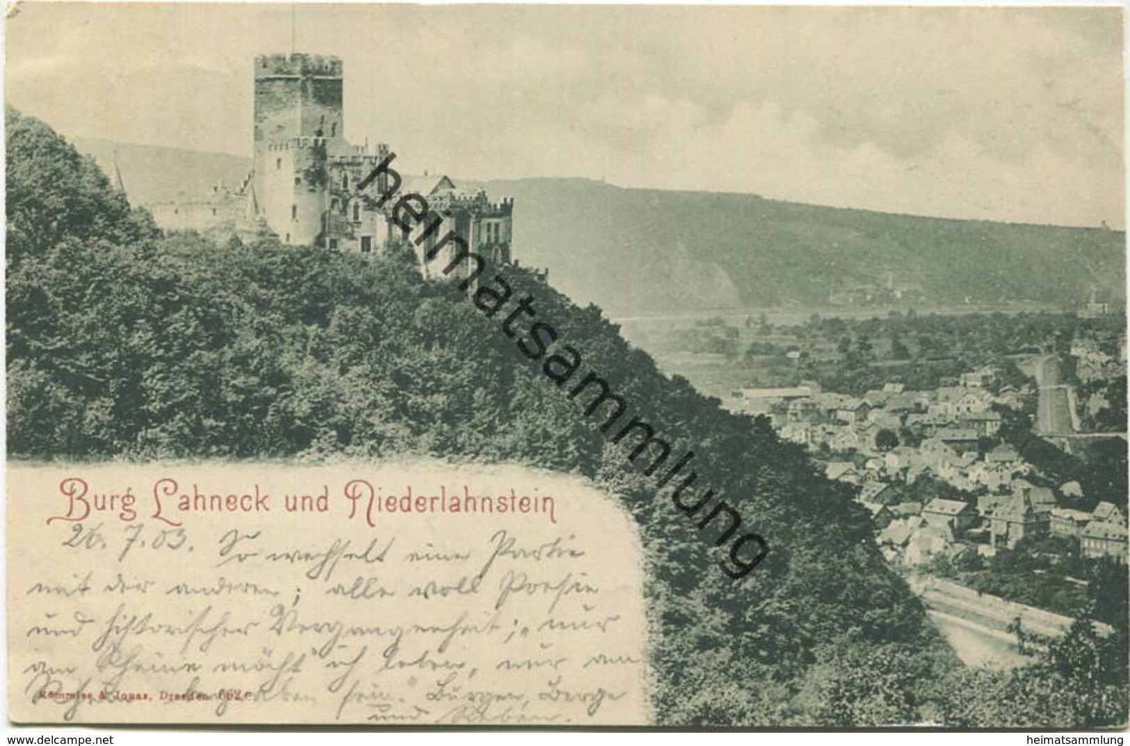 Burg Lahneck Und Niederlahnstein - Verlag Römmier & Jonas Dresden Gel. 1903 - Lahnstein