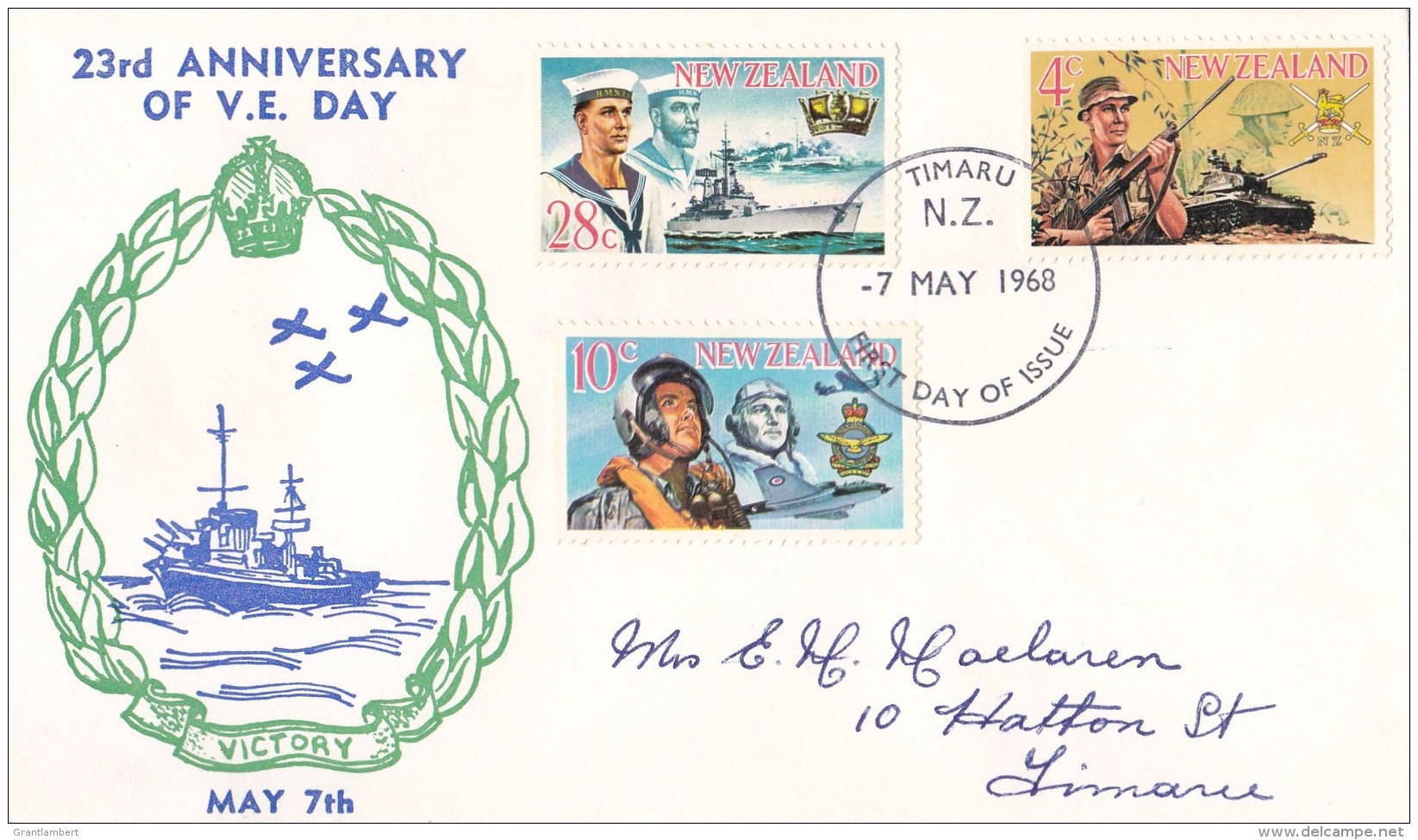 New Zealand 1968 Victory WWII V.E. Day First Day Cover - FDC