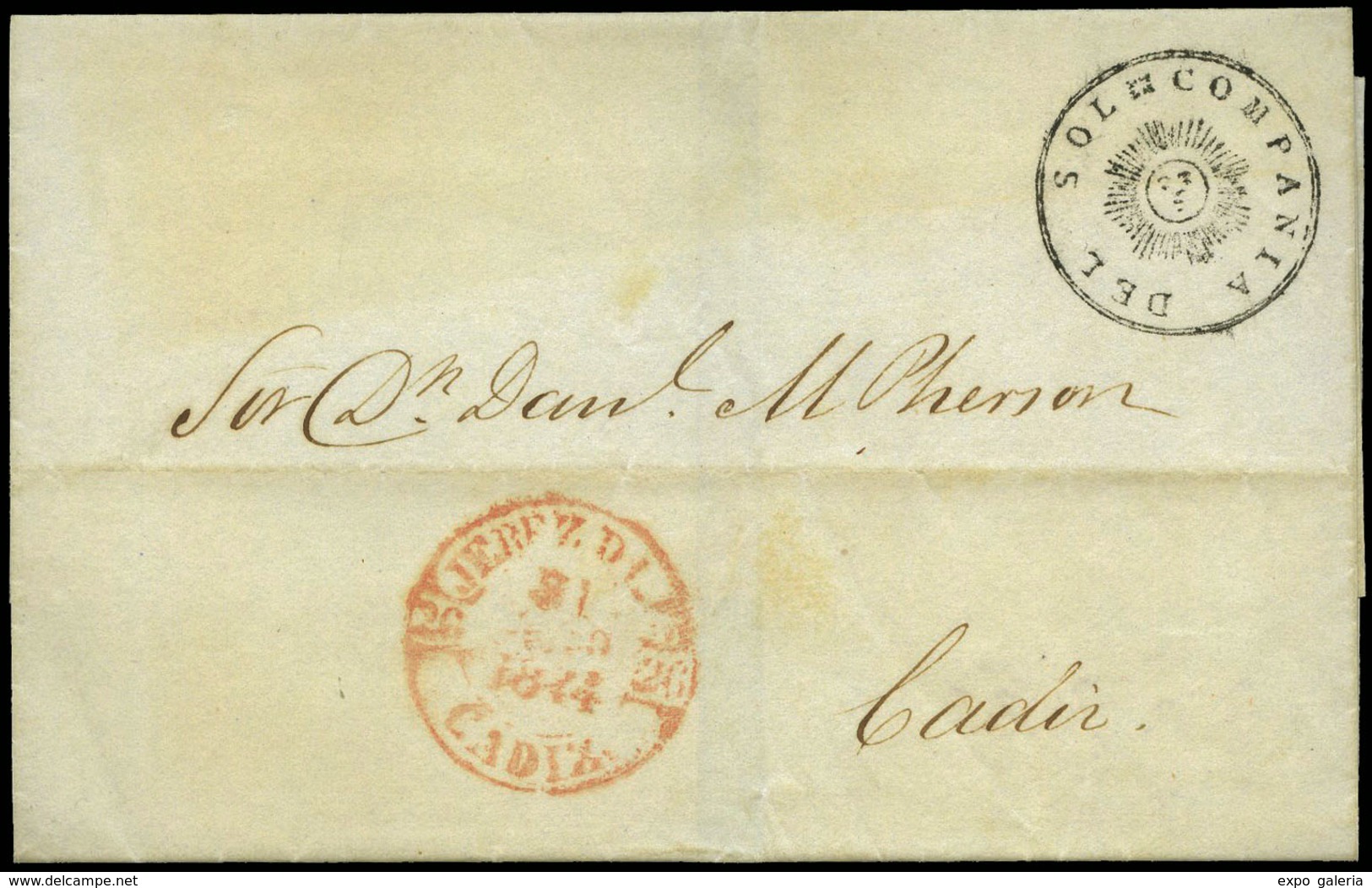 3 1844. “Compañia Del Sol”. De Jerez De 		La Fronter Cádiz - ...-1850 Prephilately