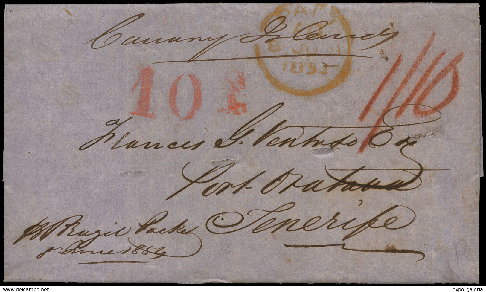 16 1854. Cda De Londres A Sta. Cruz Tenerife - ...-1850 Voorfilatelie