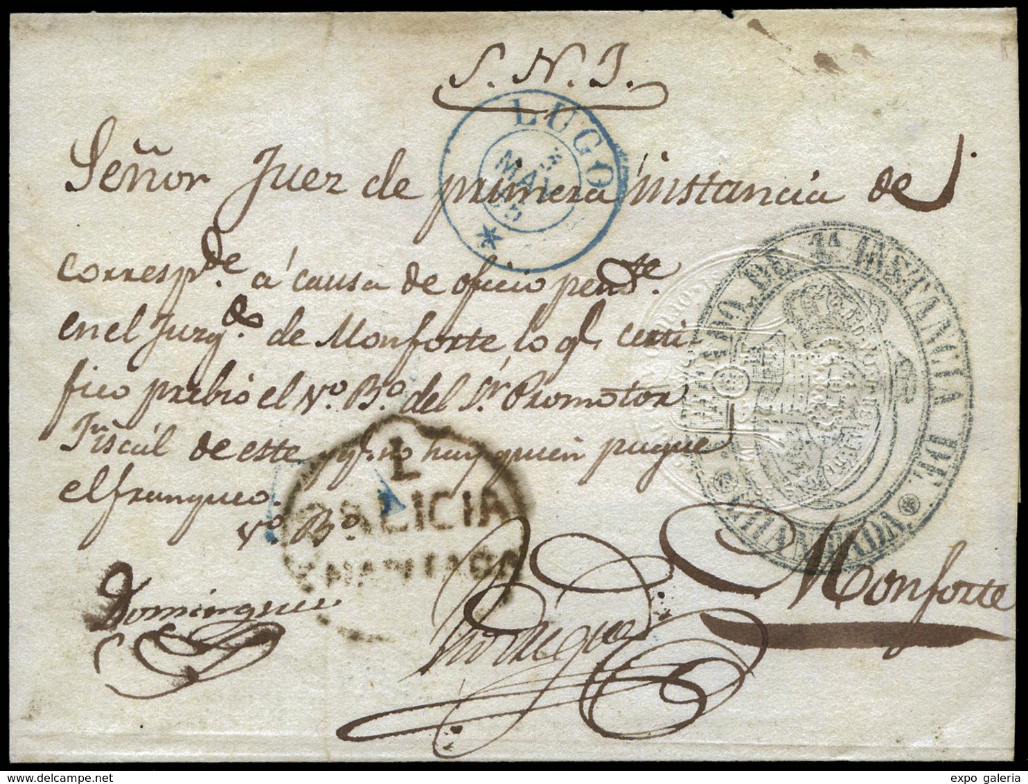 61 1855. De Chantada (Lugo) A Monforte Con Marca Prefilatélica “Chantada” - Used Stamps