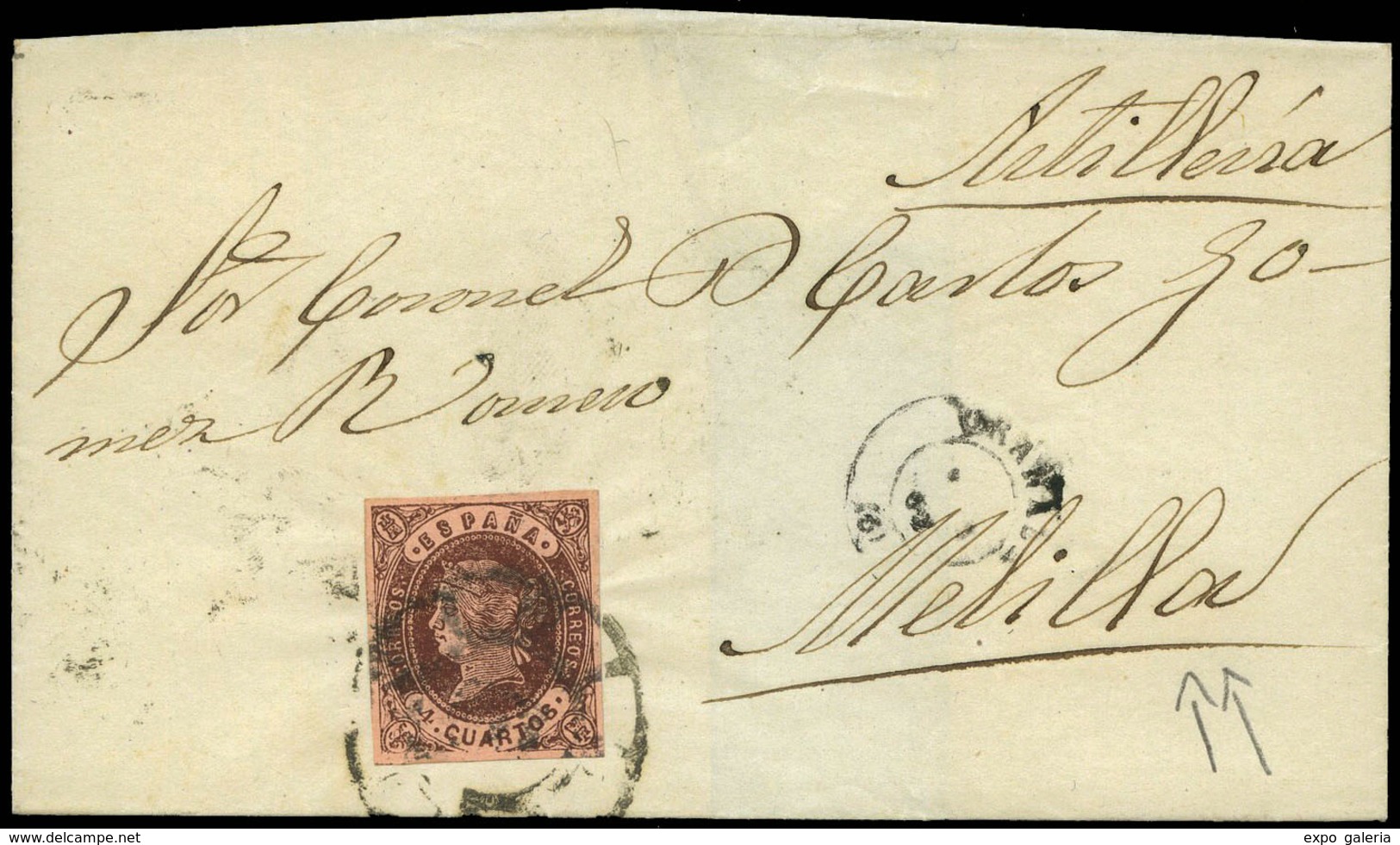 109 Ed. 58 1863. Cda De Granada Al “Coronel De Artilleria D. Carlos Gomez En Melilla”. - Used Stamps