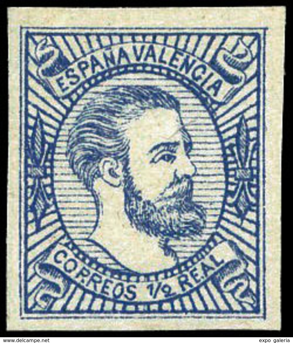 229 * Año 1874 Proyecto No Adoptado ½ Real Color Azul (Galvez A64) Precioso - Carlistes