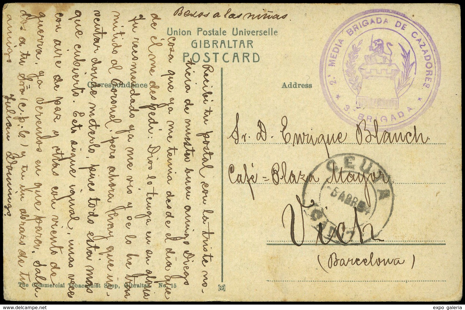 334 TP 1904. Tarjeta Cda De Ceuta A Vich (Barcelona) Con Marca Franquicia - Lettres & Documents