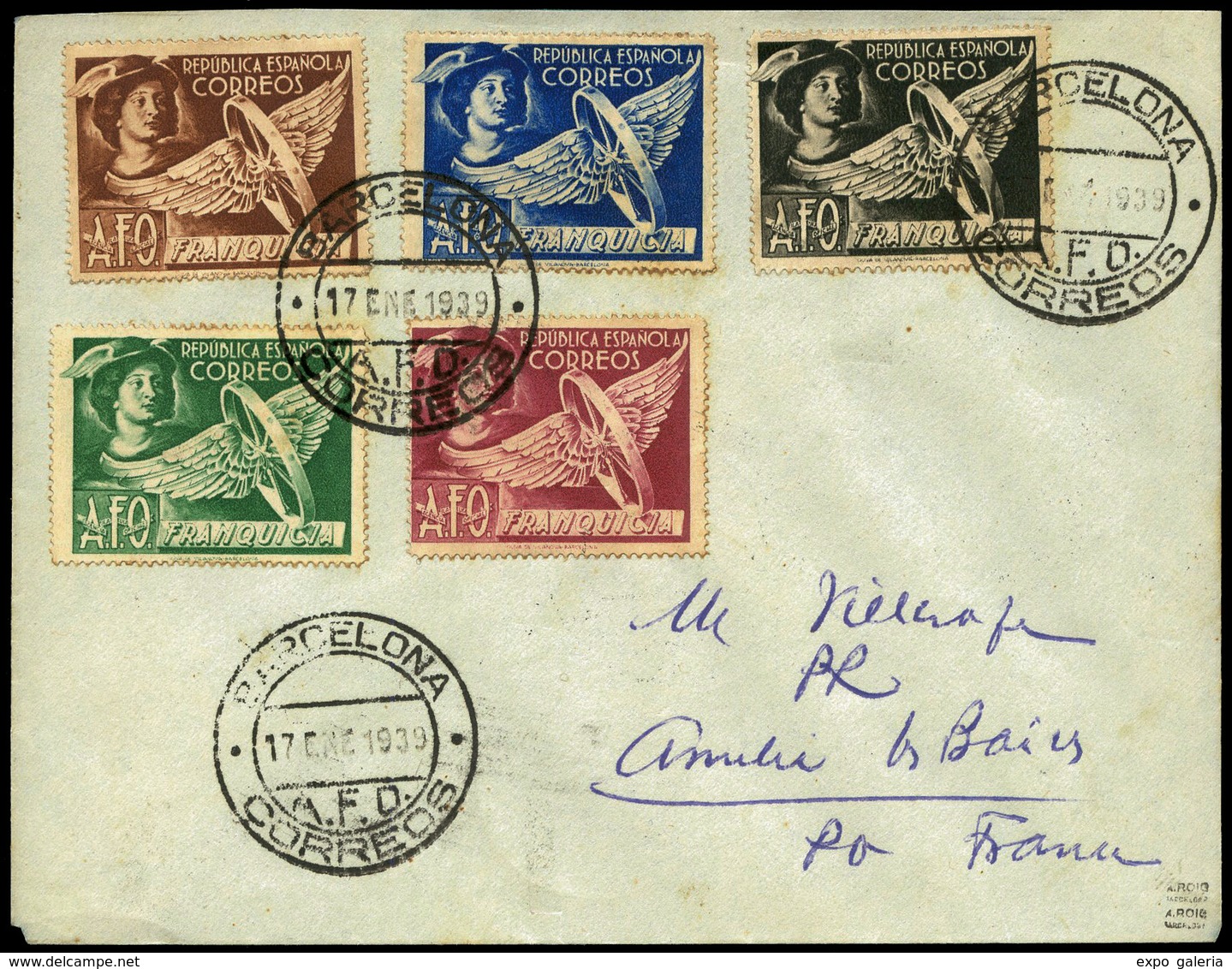 460 Ed. 23/7 - 1939. Cda Con Fechador “Barcelona 17/01/39 AFO” A Francia (hay Llegada) - Unused Stamps