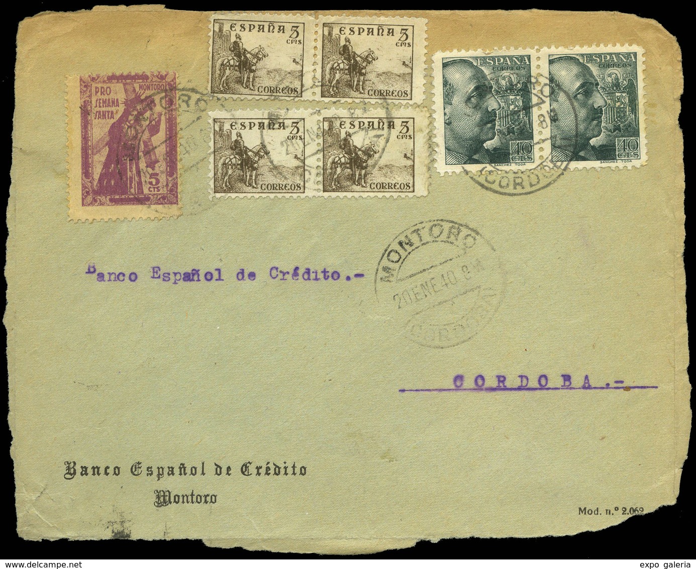 534 Ed. 870(2)+916(4)+Viñeta - 1940. Frontal Con Viñeta Y Fechador “Montoro 20/01/40” - Unused Stamps