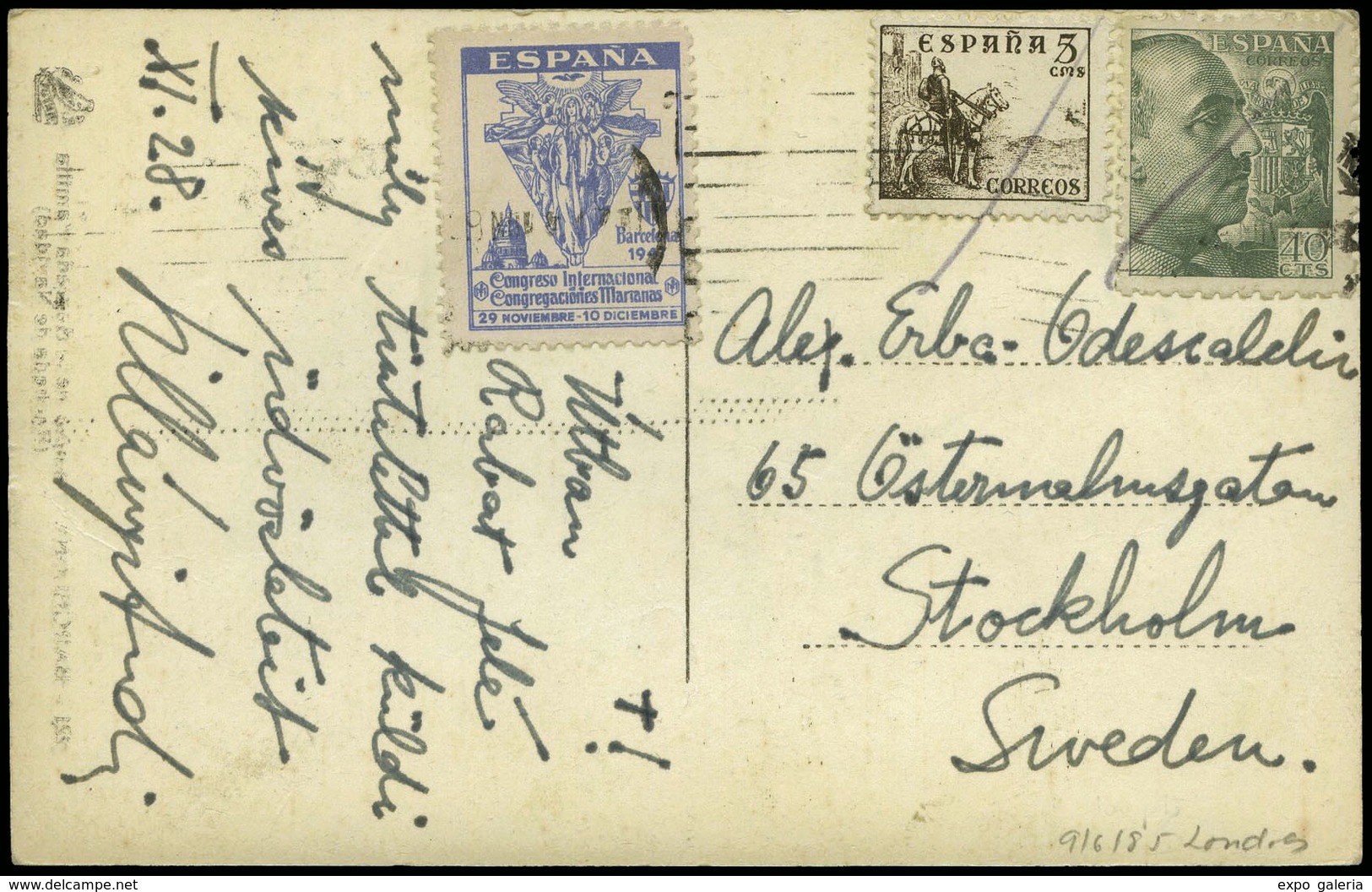 547 Ed. TP 925-916 + Viñeta - 1947. De Barcelona A Suecia. 28/XII/47 Con Viñeta - Unused Stamps