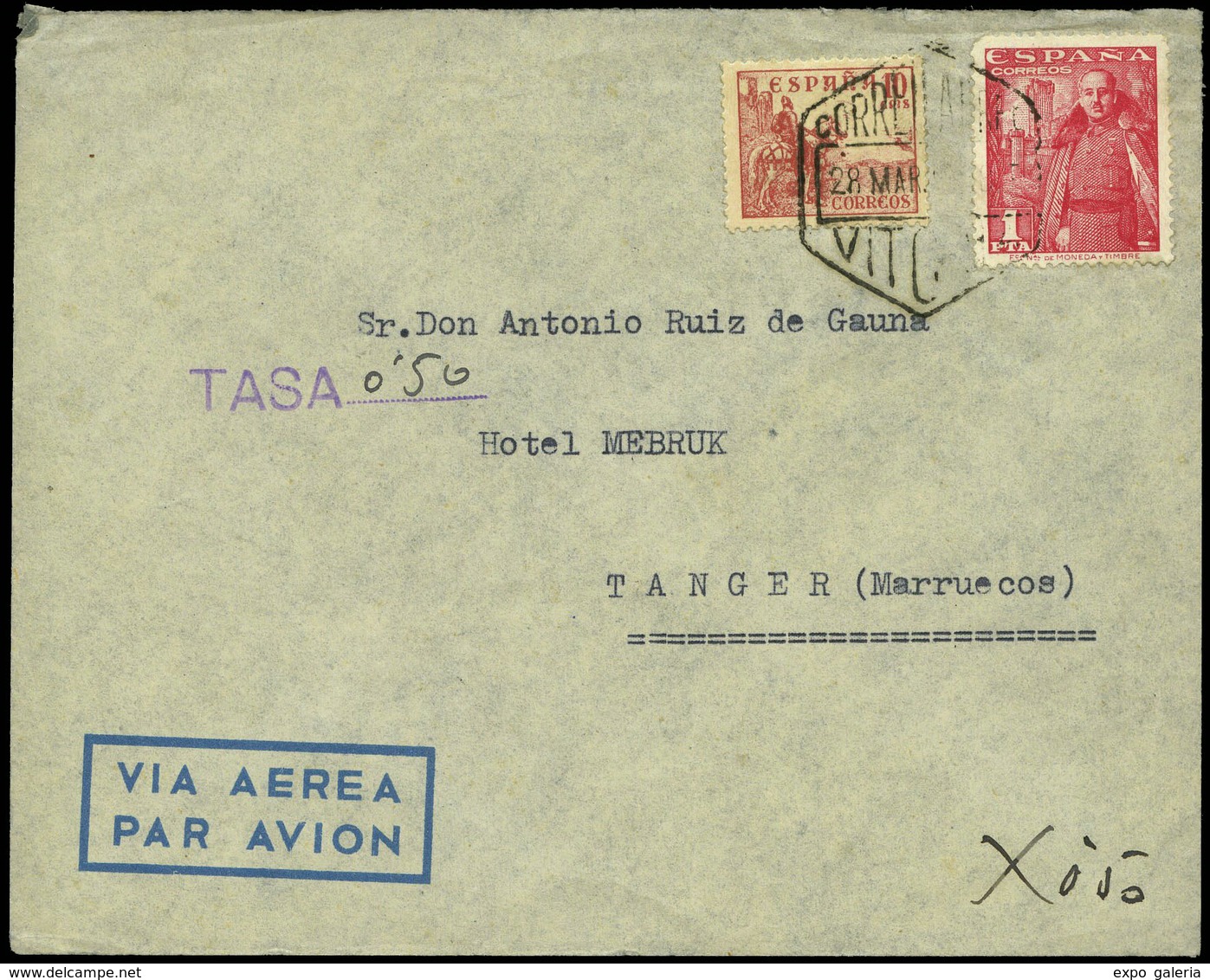 605 Ed. 1045-1032 - 1951. De Vitoria A Tánger. Hay Llegada. Tasa “0,50”. Lujo - Lettres & Documents